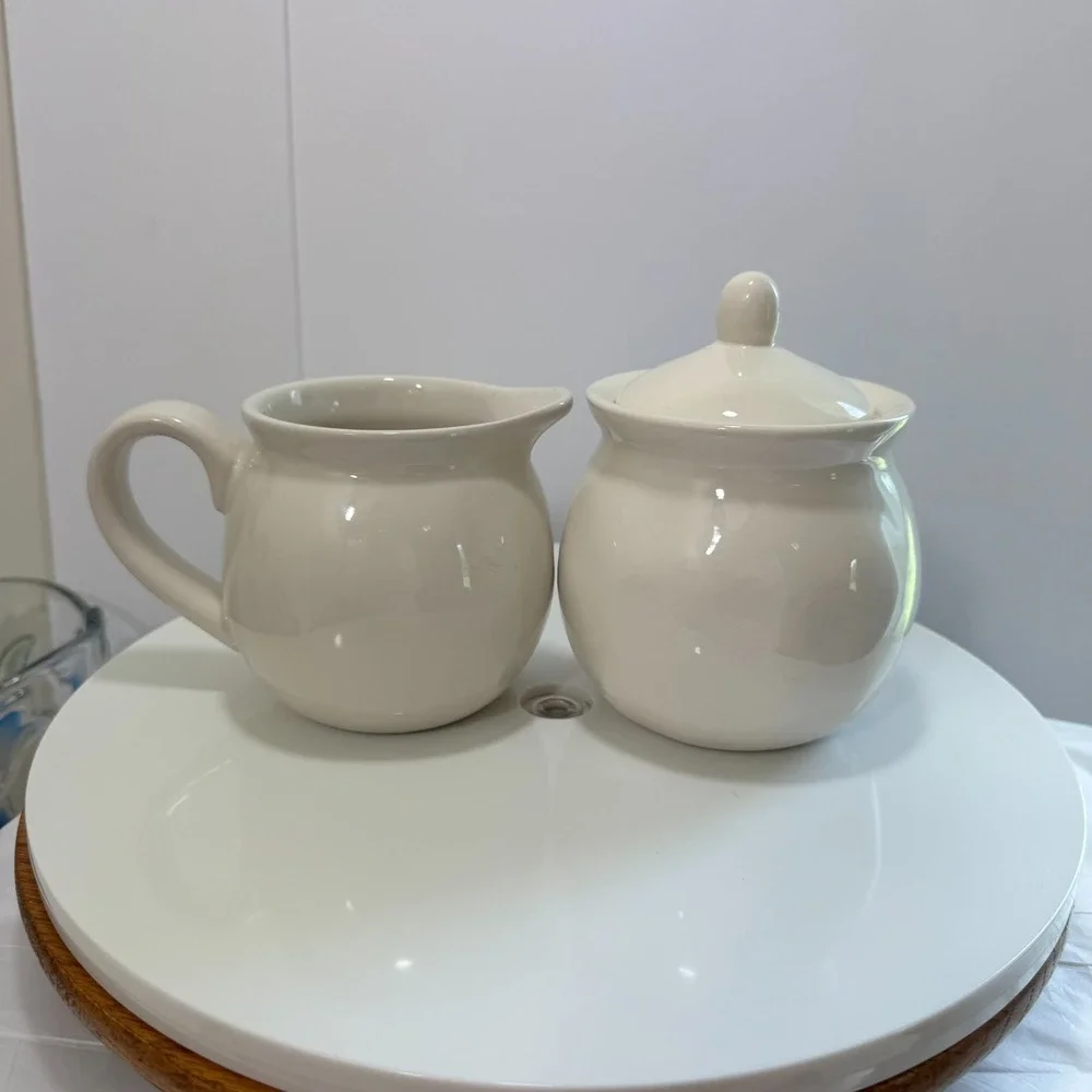 Rae Dunn Sugar & Cream Set LL Large Letters White Ceramic Farmhouse Coffee Bar